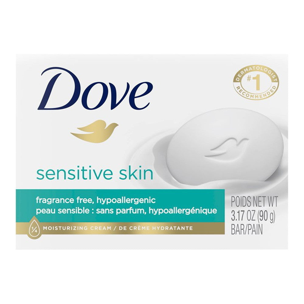 Dove Beauty Moisturizing Cream Bar Soap For Sensitive Skin, Unscented, 3.17 Oz